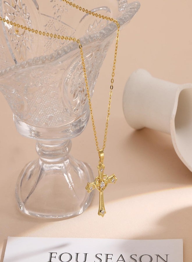 BBV Cross Necklace for Women Dainty Gold Plated O-Link Chain with CZ Heart Cross Pendant Non-Tarnish Trendy Minimalist Choker Necklace Easter Christian Baptism Faith Jewelry Gift - Image 5